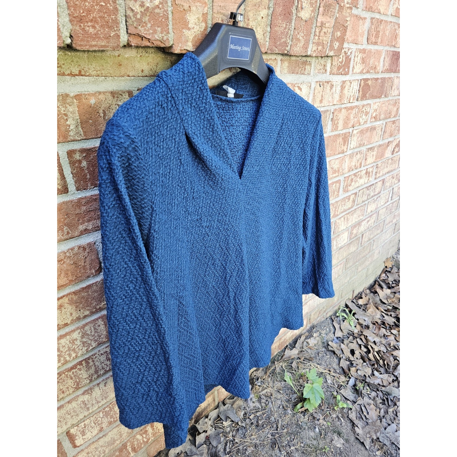 Nwt Cable & Gauge Textured Knit Top Large Split Wing Collar 3/4 Sleeve Blouse